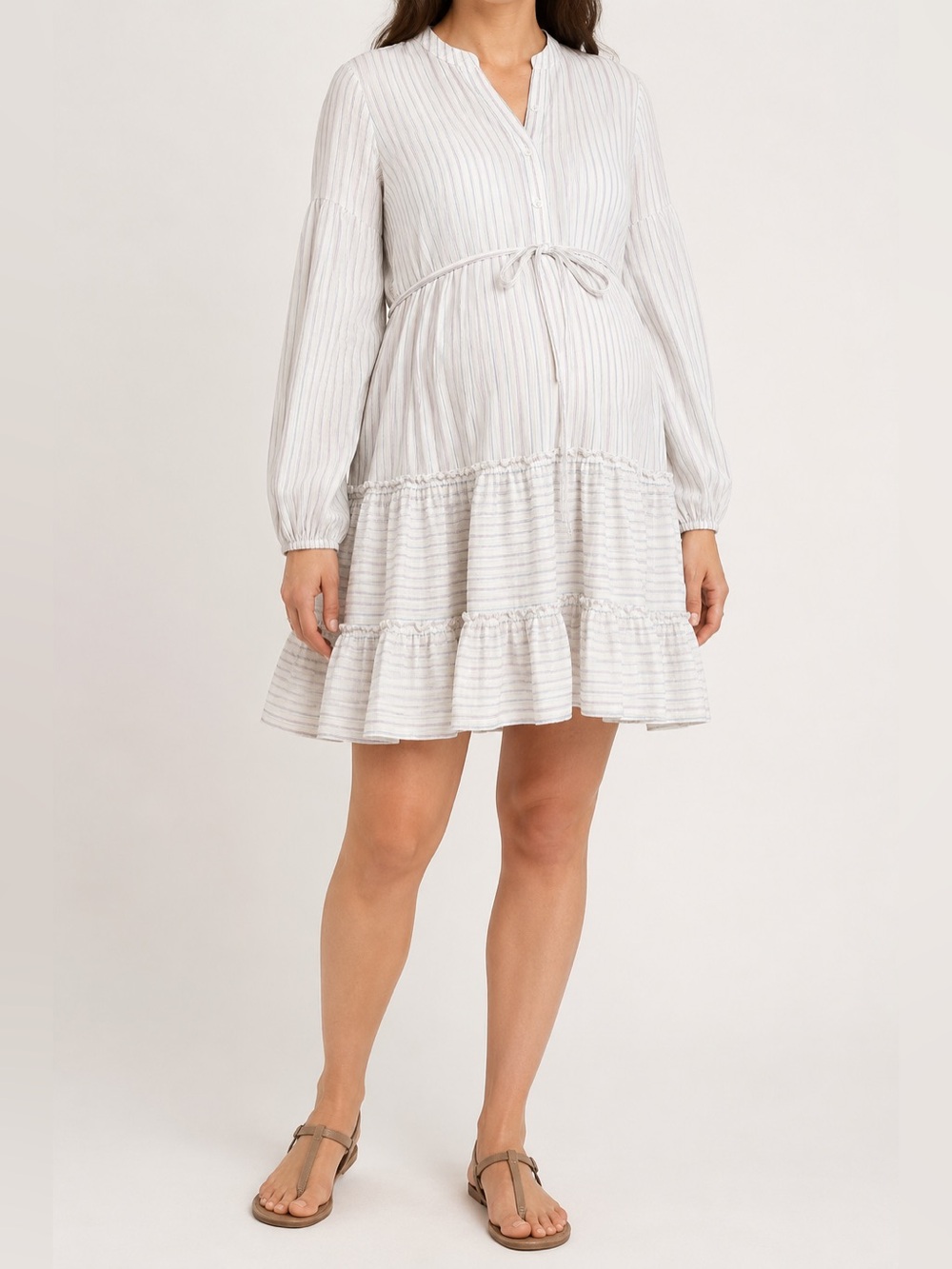 Motherhood Maternity Striped Cotton Tiered Mini Dress Size Small